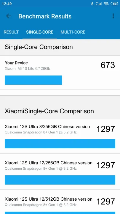 Xiaomi Mi 10 Lite 6/128Gb תוצאות ציון מידוד Geekbench