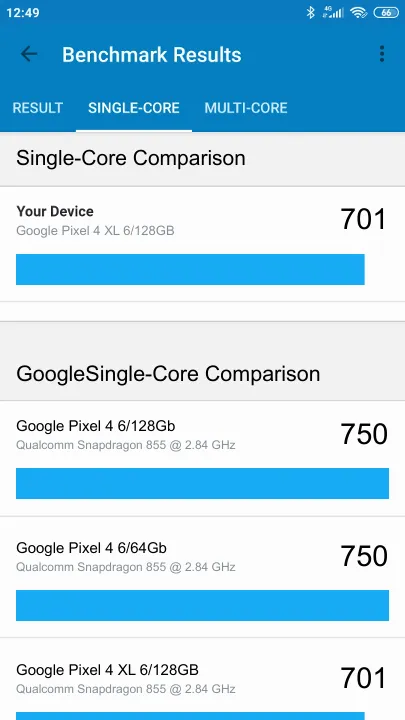 Google Pixel 4 XL 6/128GB Geekbench benchmark: classement et résultats scores de tests