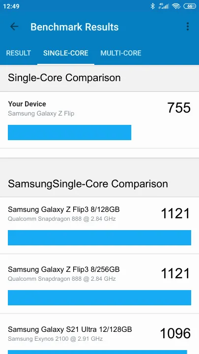 Punteggi Samsung Galaxy Z Flip Geekbench Benchmark
