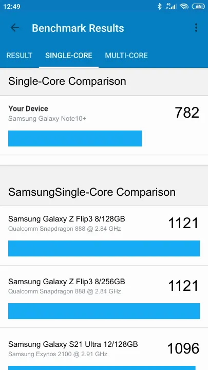 Samsung Galaxy Note10+ תוצאות ציון מידוד Geekbench