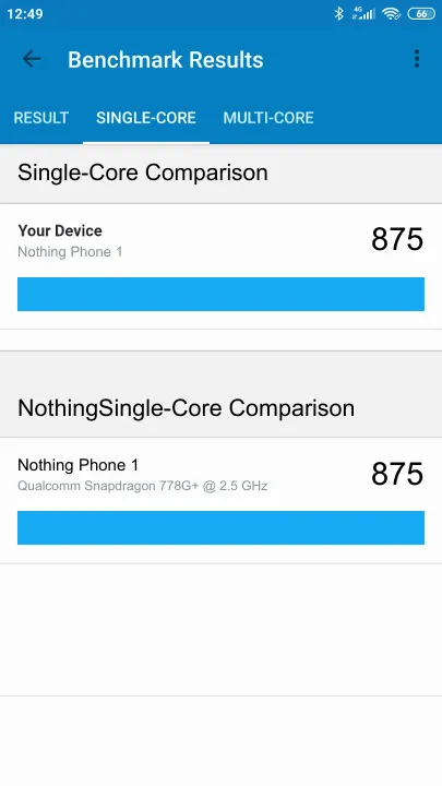 Pontuações do Nothing Phone 1 8/128GB Geekbench Benchmark