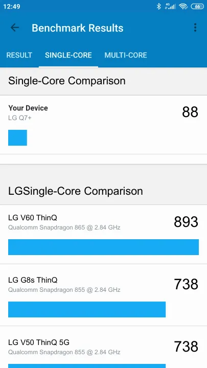 LG Q7+ תוצאות ציון מידוד Geekbench
