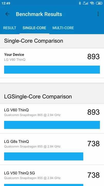 نتائج اختبار LG V60 ThinQ Geekbench المعيارية