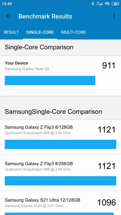 Samsung Galaxy Note 20 תוצאות ציון מידוד Geekbench