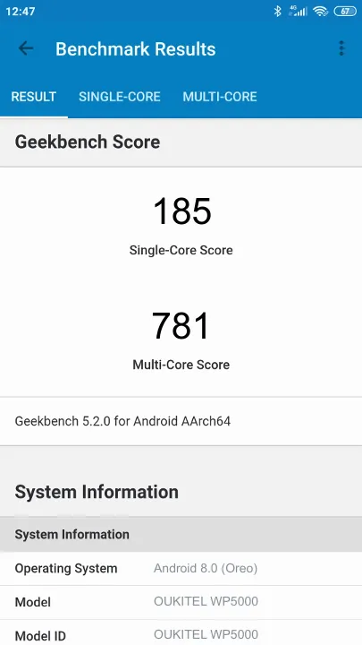 OUKITEL WP5000 Geekbench Benchmark-Ergebnisse