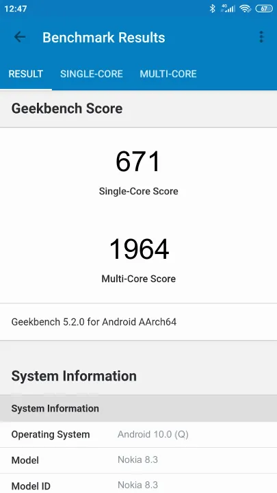 Nokia 8.3 Geekbench Benchmark-Ergebnisse