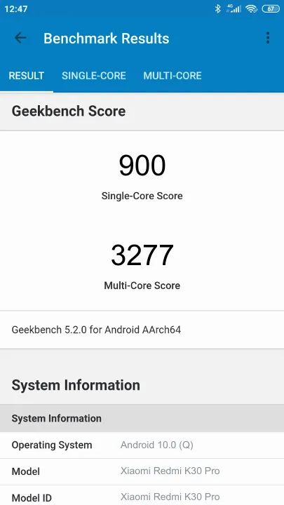 Xiaomi Redmi K30 Pro Geekbench Benchmark-Ergebnisse